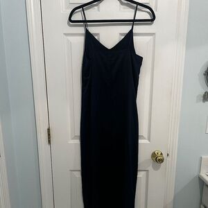 Navy blue spaghetti strap silk dress